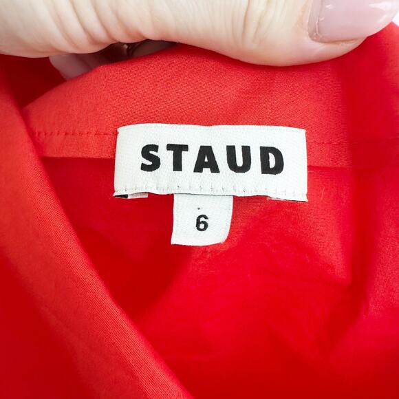 Staud Mini Phare Draped Poplin Cotton Dress Cayenne Red Size 6 Summer Party - Picture 5 of 8
